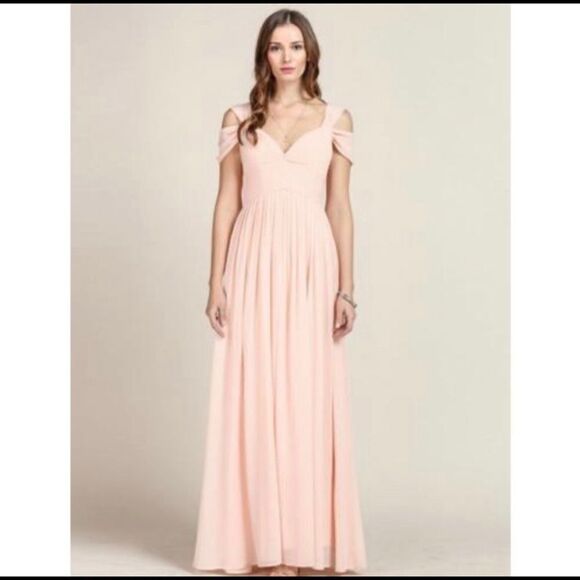 Lulus maxi bridesmaid dress make me move style D15861L lg chiffon off shoulder - Picture 2 of 9